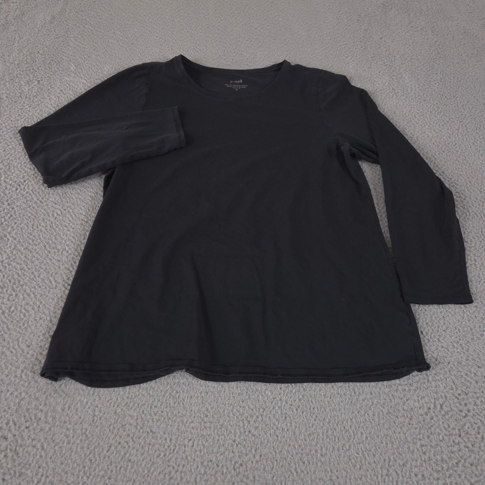 Pure Jill Top Womens XL Black Long Sleeve Stretch Cotton Crew Neck Pima Cotton